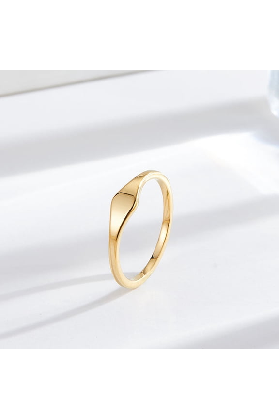 Womens Titanium Steel Ring Electroplated Gold Finish Band Simple Flat Design Elegant Jewelry Gift for Her Fashion Ring