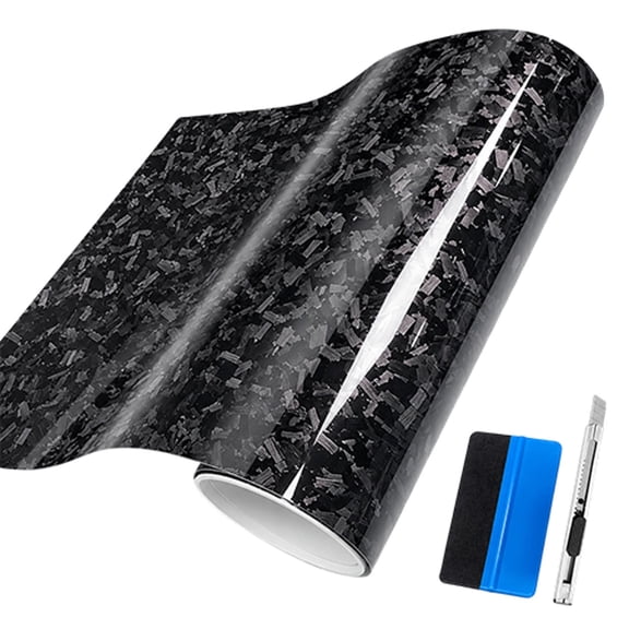 Glossy Forged Carbon Fiber Wrap, PET Black Car Wrap Film with Air Release, Waterproof DIY Decal for Hood Roof Mirror Interior 30cm x 300cm (1 Roll)