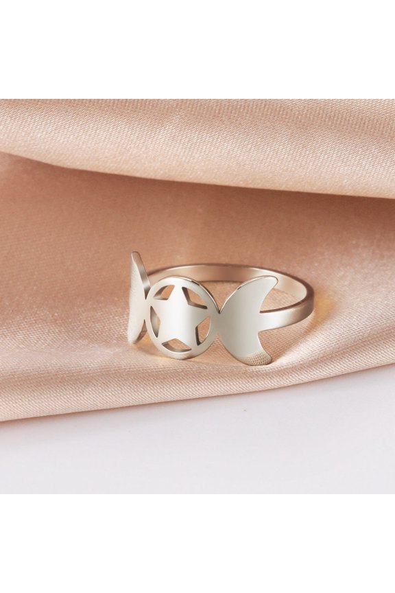 Glossy Geometric Stainless Steel Ring: European Style March Goddess Jewelry for Women