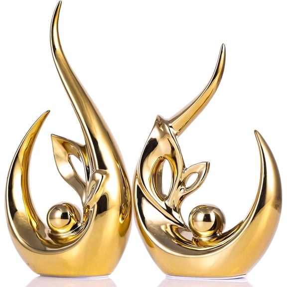 Glossy Gold Ceramic Statues for Home Décor Accents,Abstract Art Mid Century Modern Decor,Elegante Centerpiece Table Decorations,Gold Sculpture for Entryway,Shelf,Tv Stand,Mantel,Coffee Table