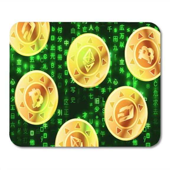 Glossy Golden Coins Bitcoin Ethereum and Dashcoin Signs Mousepad Mouse Pad Mouse Mat 9x10 inch