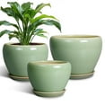 thumbnail image 1 of Planter Pots for Indoor Plants-Set of 3(10/8/6 inch) with Saucer, Large Round Ceramic Flower Pot for Living Room & Patio Garden Decor Green, 1 of 8