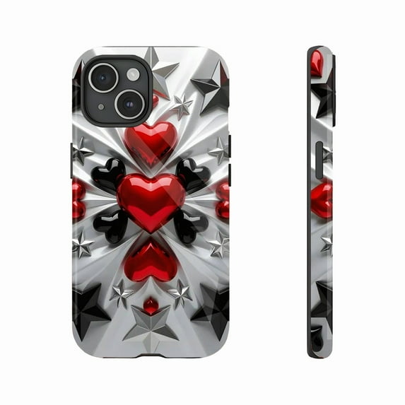 Glossy Heart Star Design iPhone Case for Valentine's Day Lovers Compatible with iPhone 11/12/13/14/15/16 (Pro Max/Plus)