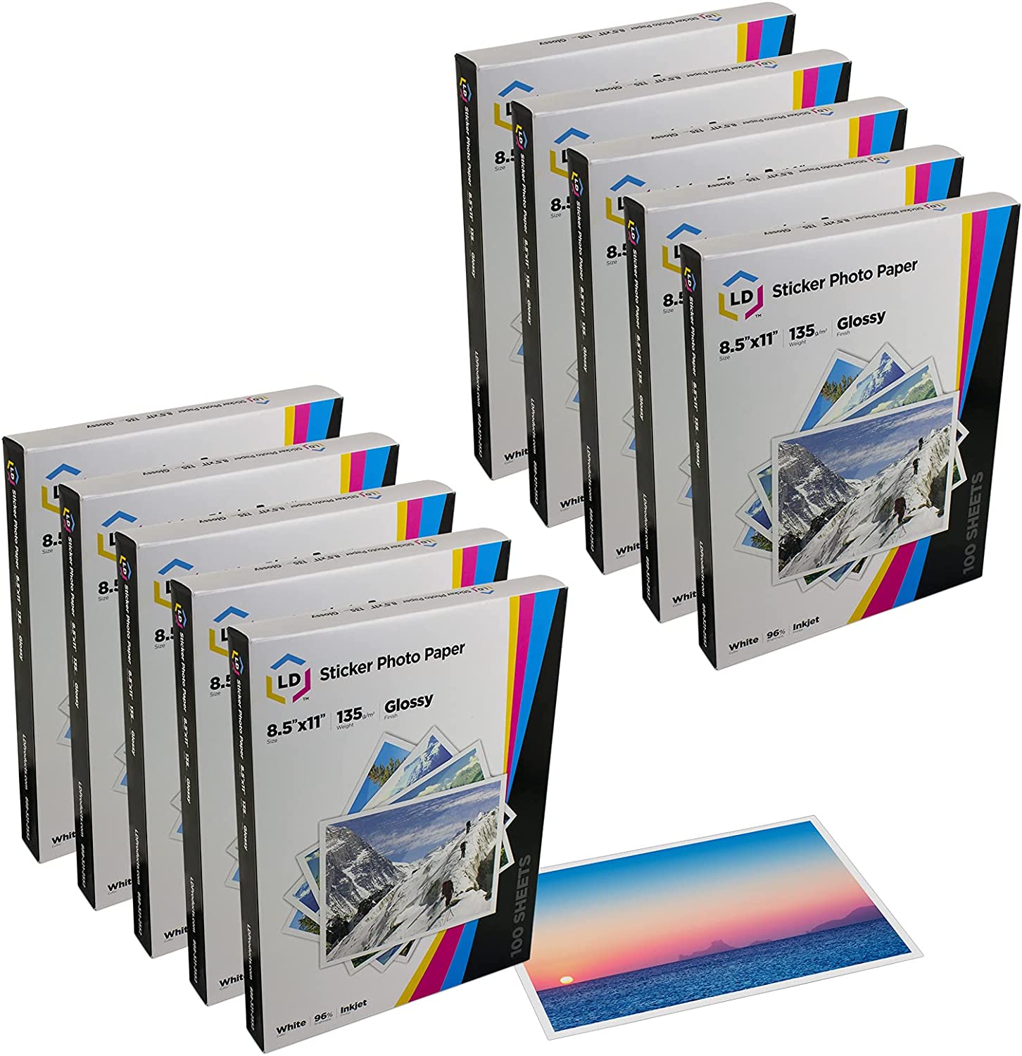 Glossy Inkjet Photo Sticker Paper 8.5 X 11 (100 Sheets, 10Pack