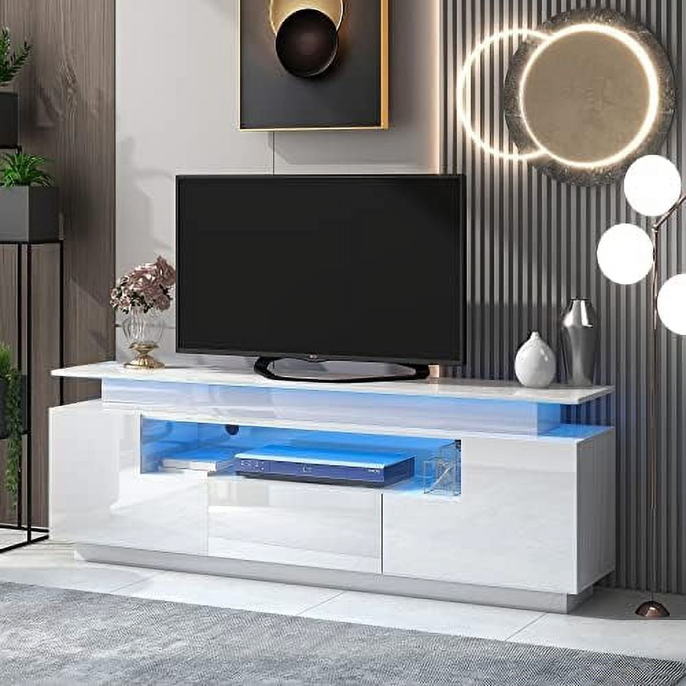Glossy LED TV Stand with 16 Colors RGB LED Lights Modern Media Console