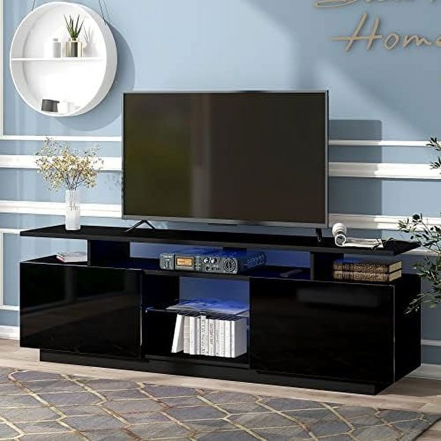 Glossy LED TV Stand with 16 Colors RGB LED Lights Modern Media Console