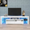 thumbnail image 1 of Glossy LED TV Stand, White TV Stand with RGB LED Lights and Storage Drawers, Wood Media Entertainment Console Table for 65 Inch TVs, Home Flat Screen TV Cabinet for Living Room, Bedroom, D6430, 1 of 10