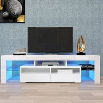 Glossy LED TV Stand, White TV Stand with RGB LED Lights and Storage Drawers, Wood Media Entertainment Console Table for 65 Inch TVs, Home Flat Screen TV Cabinet for Living Room, Bedroom, D6430