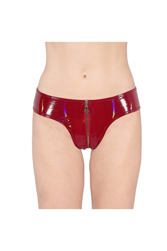 Glossy Leather Sexy Zipper Open Crotch Shorts for Women - Trendy - Alluring Lingerie for Nighttime Romance