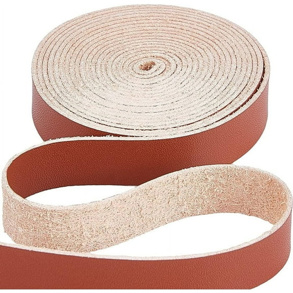 Glossy Leather Strap 0.5 Inch Wide 79 Inch Long Light Brown Flat Leather Belt Strips Wrap Single Sided Flat Cord for DIY Crafts Clothing Jewelry Wrapping Making Bag
