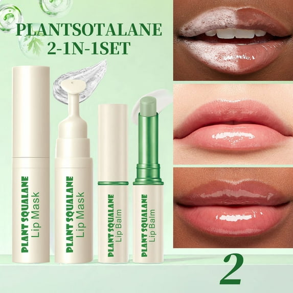 Glossy Lip Balm Set, Lip Mask & Lip Balm Set, 2-in-1 Foaming Lip Mask and Balm Set with Vitamin E , Exfoliating & Hydrating Lip Care Set for Smooth Lips, Korean Skin Care Lip Care Products