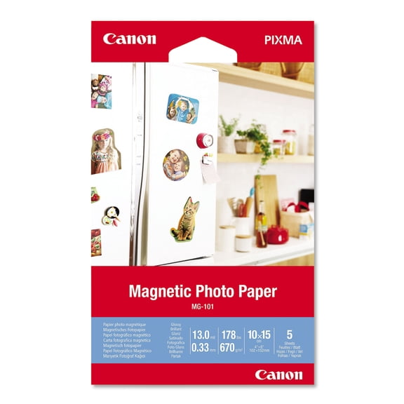 Canon MG-101 4x6" Magnetic Photo Paper, Glossy Finish, 5 Sheets
