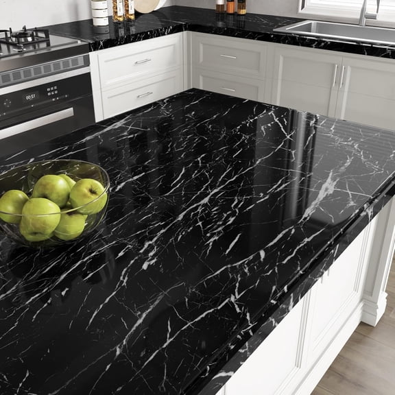 Glossy Marble Black Contact Paper Peel and Stick Marble Counter Top Stick on Wallpaper for Kitchen Backsplash Vinyl Self Adhesive Wallpaper for Cabinets Desk Dresser Countertops Wall Paper