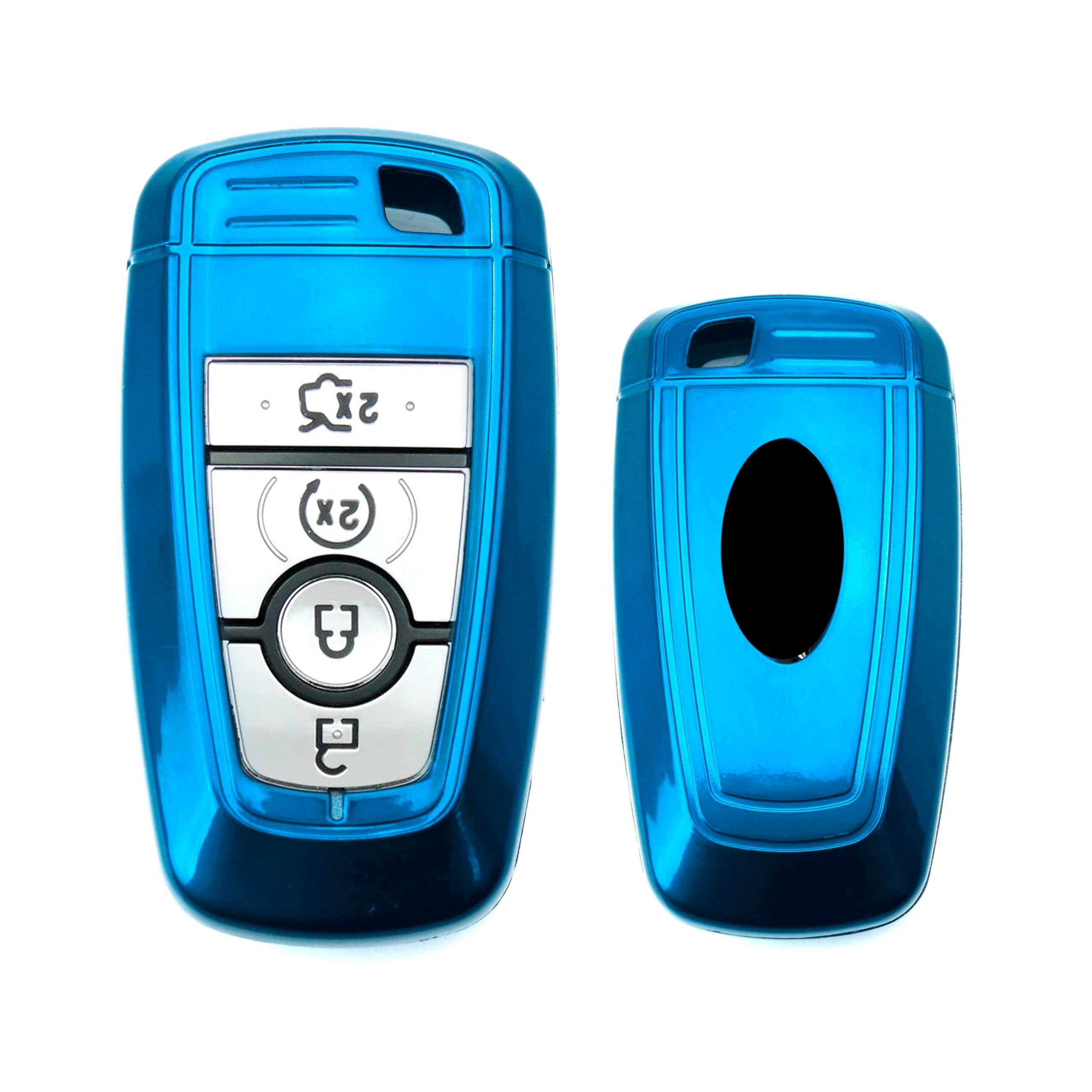 IJDMTOY Chrome Blue TPU Key Fob Cover Case For Ford & Lincoln 4/5-Button Smart Keys (2013-2017 Models) 2 thumbnail image