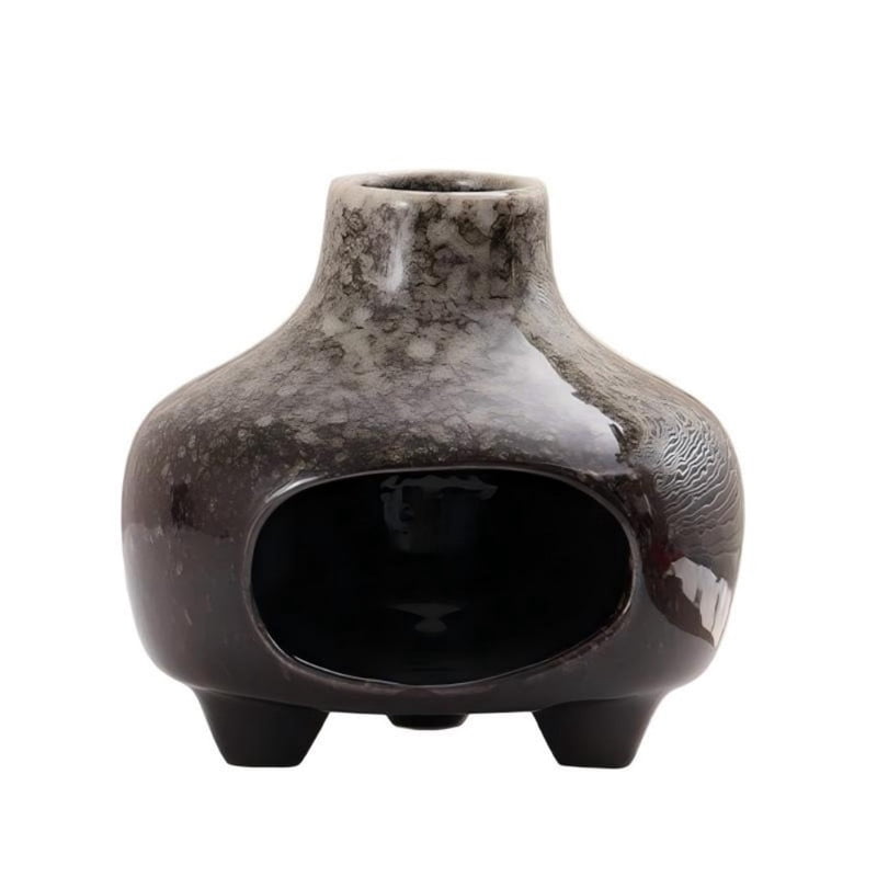Glossy Obsidian Round Palo Santo Holder-3-Legged Ceramic Incense Burner with Ash Catcher, Wabi-Sabi Style Palo Santo Holder Stick Holder for Smudging, Meditation & Rustic Home Decor A2