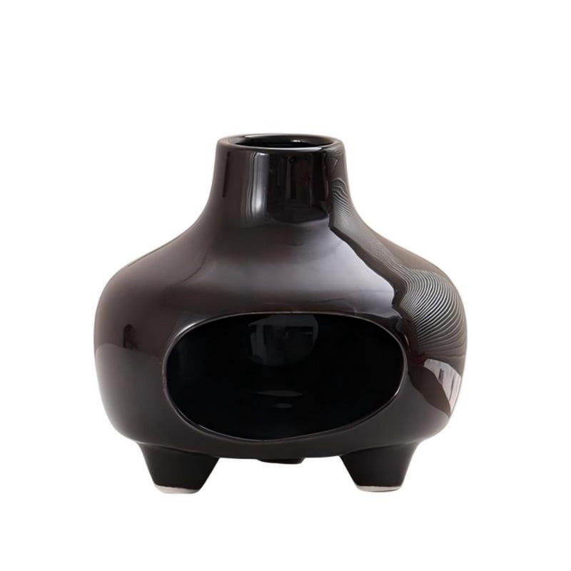 Glossy Obsidian Round Palo Santo Holder-3-Legged Ceramic Incense Burner with Ash Catcher, Wabi-Sabi Style Palo Santo Holder Stick Holder for Smudging, Meditation & Rustic Home Decor A3