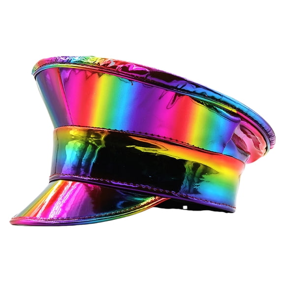 Glossy PU Leather Flat Top Caps for Adult Nightclub Dressingup Hat Women Men Dancing Party Stage Show Props Headwear