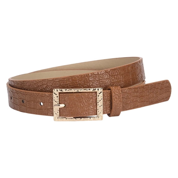 Glossy Pattern Belt With Square Buckle Decorative Waistband for Casual Home Wear - Versatile 4-Season Accessory, 125, Brown