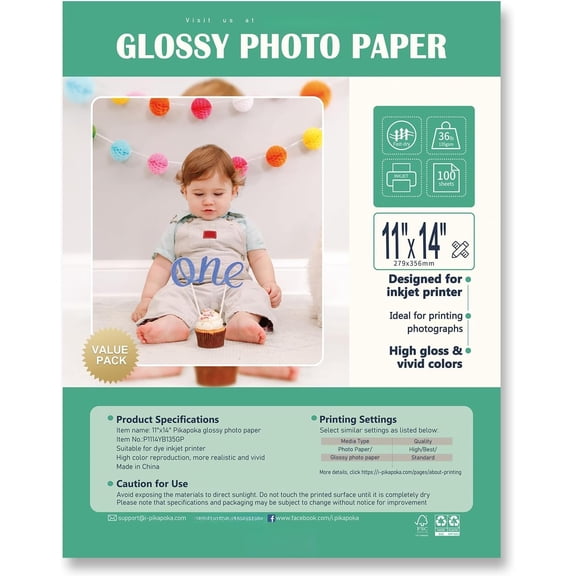 Glossy Photo Paper 11x14 for Inkjet Printers, 36lb Thin Printable Glossy Paper, 11R Size, 100 Pack for Chip Bags