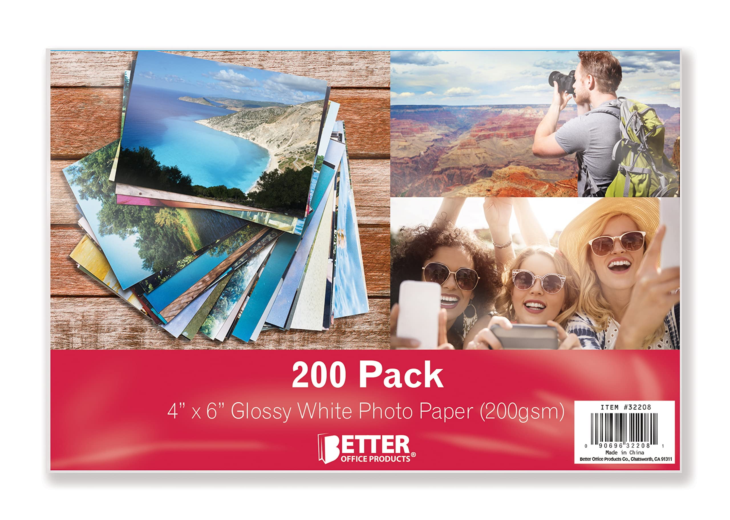 Glossy Photo Paper, 4 x 6 inch, 200 Sheets, by Better Office Products, 200 gsm, 4 x 6, 200-Count Pack