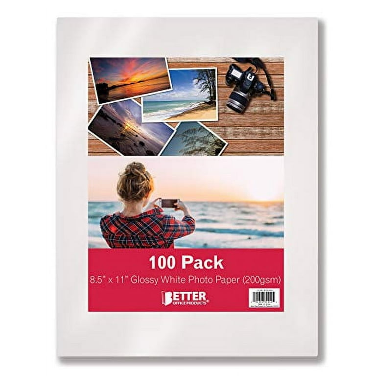 Glossy Photo Paper, 8.5 x 11 Inch, 100 Sheets, Better Office Products, 200  gsm, Letter Size, 100-Count Pack