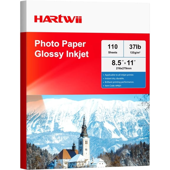 Glossy Photo Paper 8.5x11 Inches, 110 Sheets Thin Inkjet Paper,135gsm 37lb Photo Paper for Inkjet Printer with Dye Ink for Brochures Flyers Custom Chip Bag Party Favors