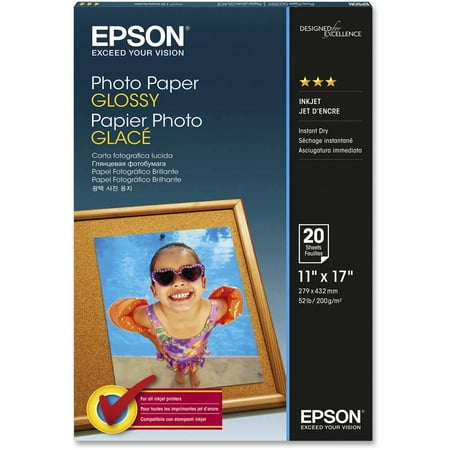 Epson® Glossy Photo Paper, 9.4 Mil, 11 X 17, Glossy White, 20/pack S041156