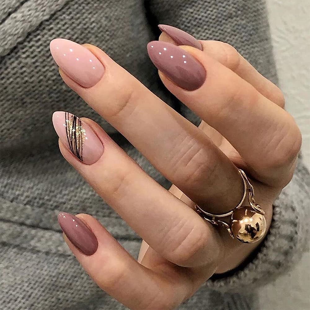 24Pcs Almond Press on Nails Y2K Star Diamond Designs for Cool Girls Nude  Color Fake Nails for Women Fukk Cover False Nail Tips