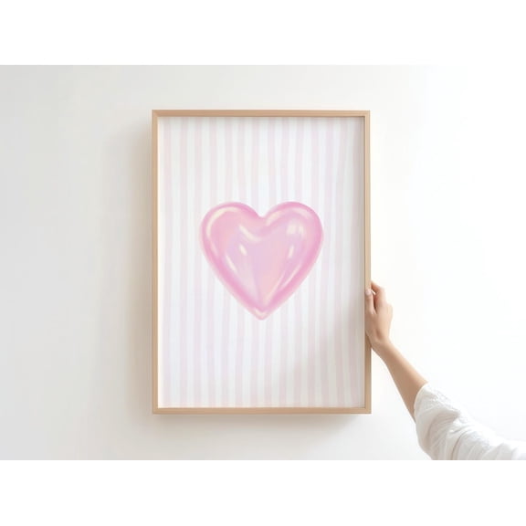 Glossy Pink Heart Print Preppy Y2K Aura Aesthetic Dorm Room Decor Unframed Paper Print