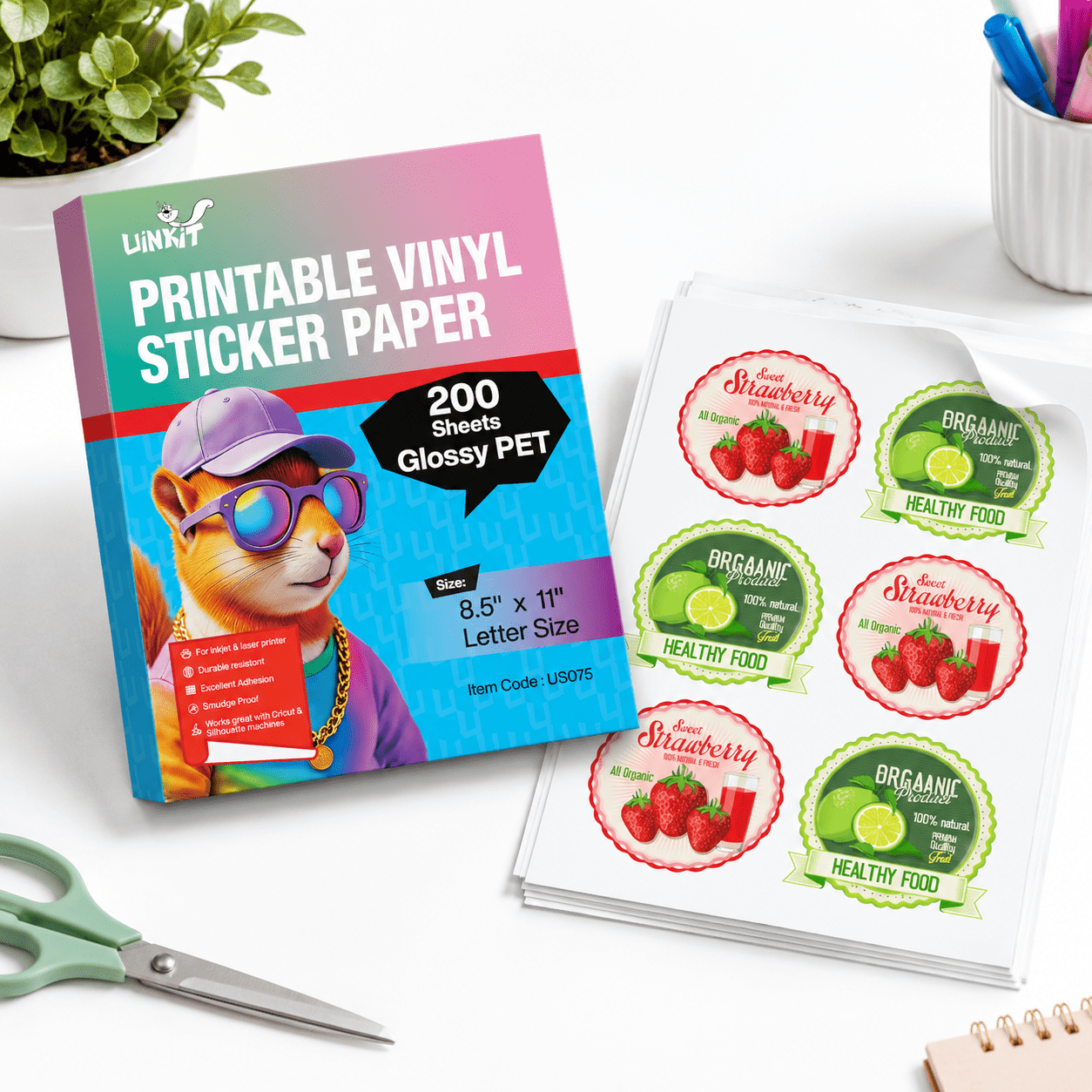 Primtable Sticker Glossy Printable Vinyl Sticker Paper Letter Size 8.5x11