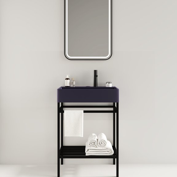 Glossy Purple 24-inch Bathroom Vanity with Sturdy Iron Shelf and Smooth Ceramic Basin