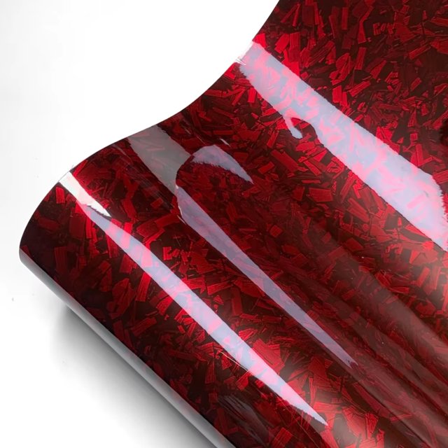 Glossy Red 150cm Carbon Fiber Film Vinyl Wrap Self Adhesive Car