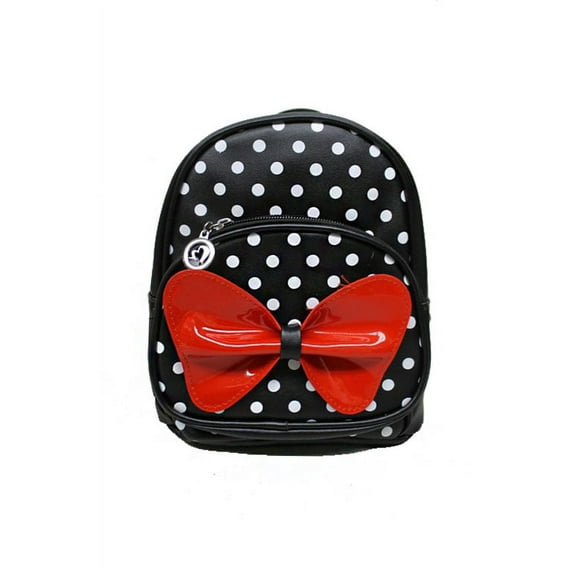 Glossy Red Bow Mini Backpack Black White Polka Dot Purse