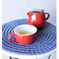 thumbnail image 1 of Glossy Red Contemporary Ceramic Stackable Teapot Set Single Tea Pot With Mug, 1 of 4