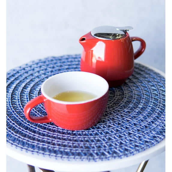 Glossy Red Contemporary Ceramic Stackable Teapot Set Single Tea Pot With Mug
