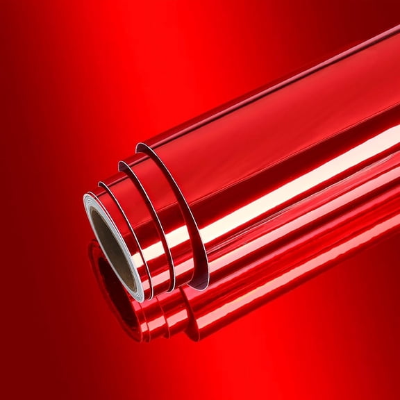 Glossy Red Metallic Adhesive Vinyl Roll 15.7''x118'' Reflective Mirror Vinyl Wallpaper Peel and Stick Non Glass Red Mirror Wrap Paper Sticker for Crafts Cabinets Shelves Decor