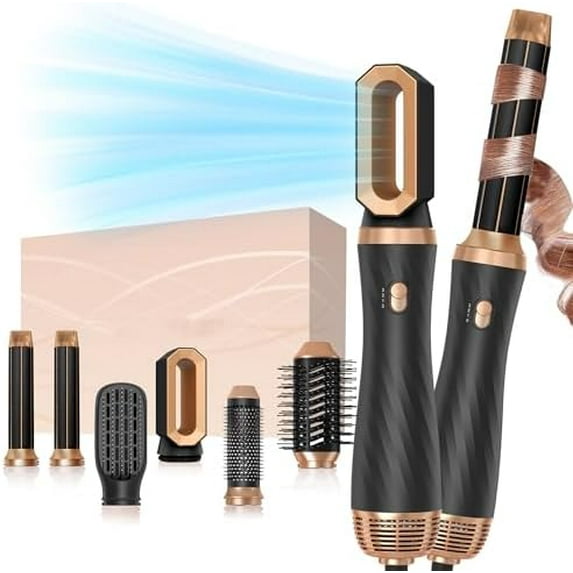 Glossy and Safety 6 in 1 Blow Dryer Brush, Detachable Hair Dryer Brush Air Curler Air Styler Wrap, Curly Twist Hot Curling Iron, Blow Dryer Hot Brush Styler Negative Ion Brush