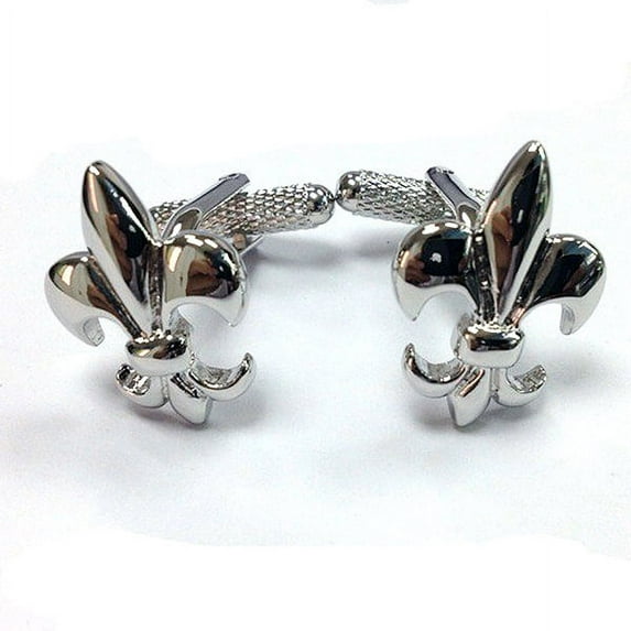 Glossy Silver Fleur De Lis Cufflinks