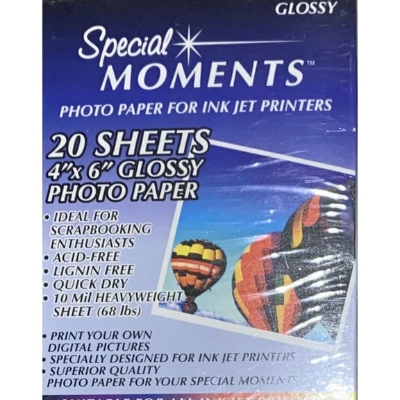 Glossy Special Moments Photo Paper For Ink Jet Printers 20 Sheets 4X6