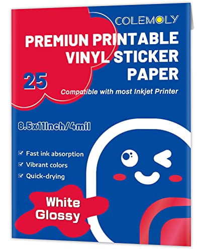 Glossy Sticker Paper Printable Vinyl for Inkjet Printer Adhesive White ...