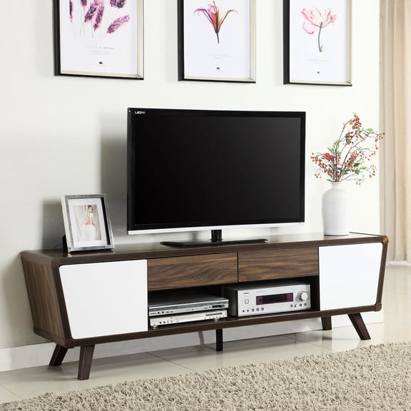 Glossy White 2-Door TV Stand | Combine Tech with Storage, Store Essentials | Particle Board & Honeycomb | Eliminate Clutter in Living Area