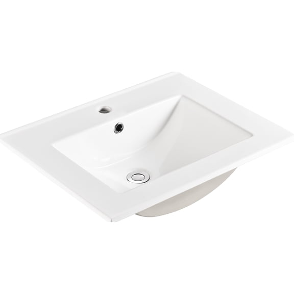Glossy White 24 Inch Vanity Top For Bathroom - Ceramic Basin, 24"d X 18.3"w 6.7"h, 0.81" Countertop Thick, 4.72" Internal Sink Depth 24" Only Inner