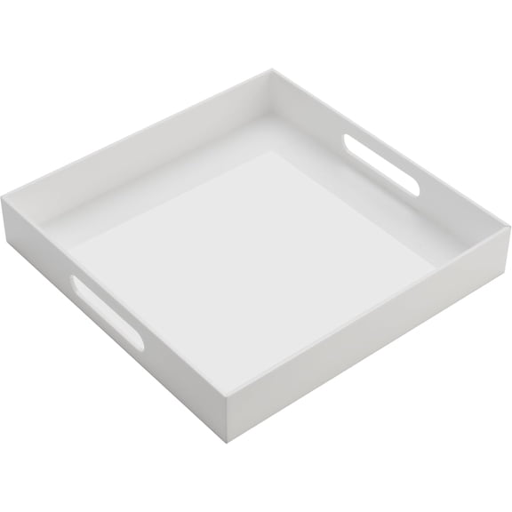 Glossy White Acrylic Serving Tray with Handles-Butler Trays for Coffee Table, Snacks,Breakfast in Bed, Kitchen Countertop,Vanity,Makeup Organizer,Ottoman (White, 12x12 Inches)