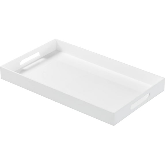 Glossy White Acrylic Serving Tray with Handles-Lucite Tray for Ottoman,Coffee Table, Breakfast, Tea, Food, Butler - Decorative Tray (10x15x2H Inch with, White)