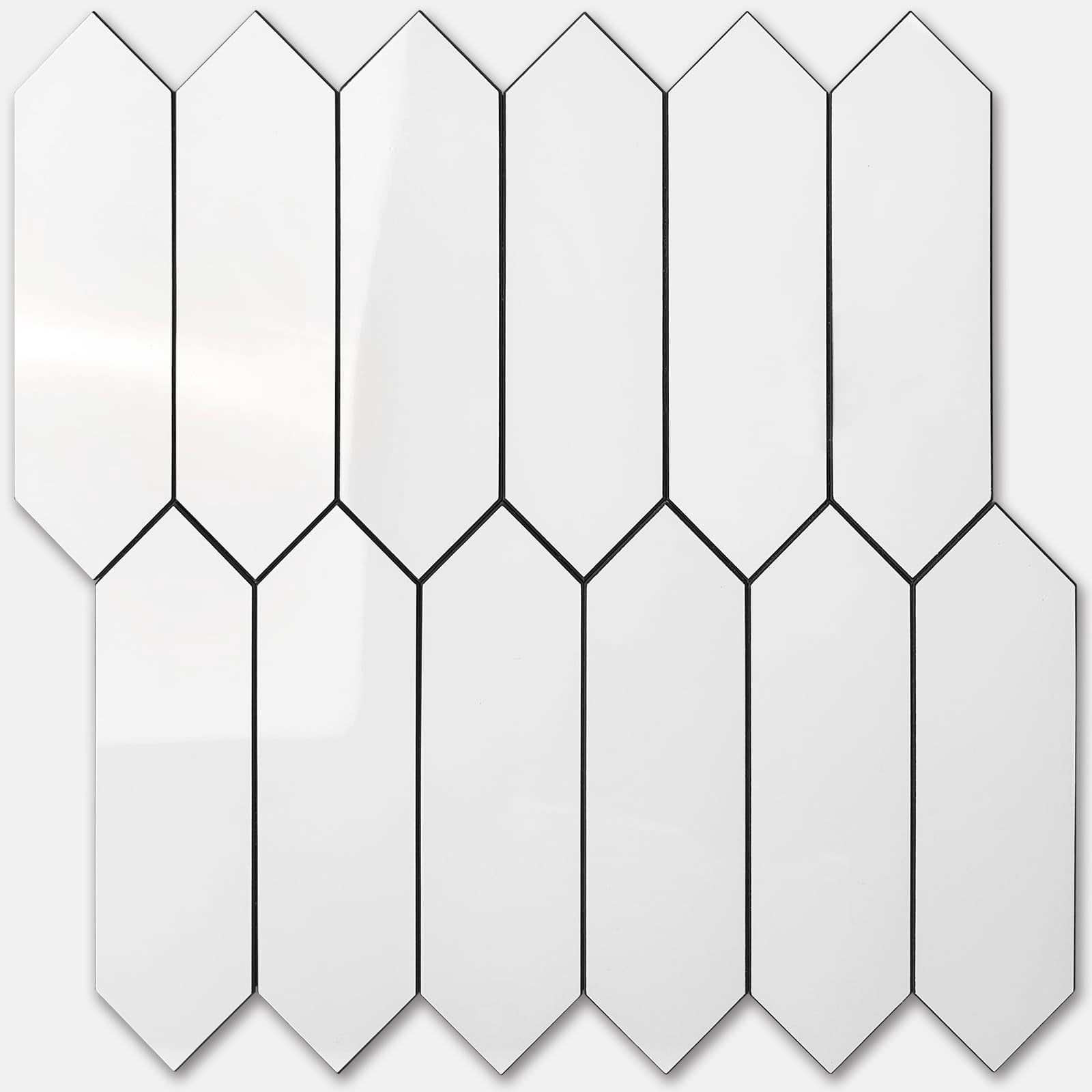 Glossy White Backsplash Peel And Stick  12.8 X 12.8 Inch 10 Sheets Long Hexagon Pvc Self Adhesive Mosaic Wall Tiles On For Kitchen Bathroom