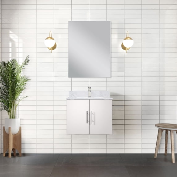 Glossy White Bath Vanity 24" W X 22" D - Marble Countertop & Included Mirror Soft Close, One Spacious Storage Compartment, To Scratches And Stains 24 In. 22 Single Top Interior For Storage, Scratch