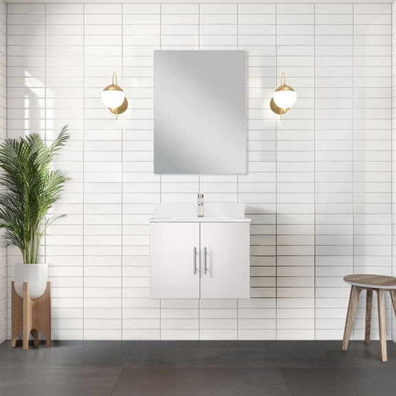 Glossy White Bath Vanity 24" W X 22" D - Quartz Counter, Solid Wood Frame, Soft Close Function, Spacious Storage, To Scratches And Stains Surface, Pre-drilled For Single Faucet Hole Bathroom