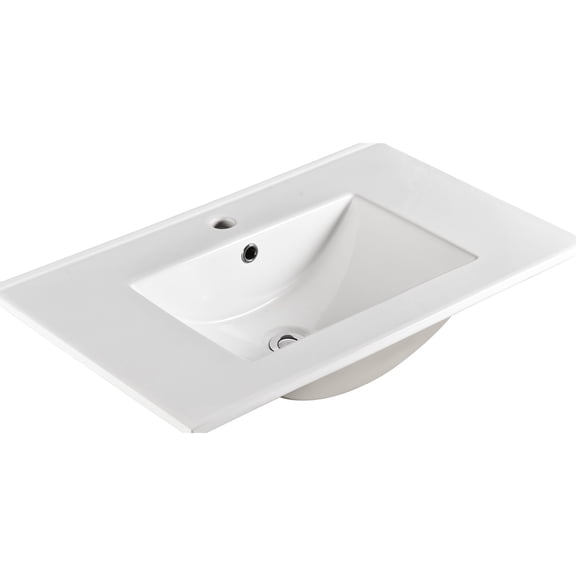 Glossy White Ceramic Sink, Smooth Surface, Easy to Clean - For American-Style Bathroom Setups, Water-Resistant