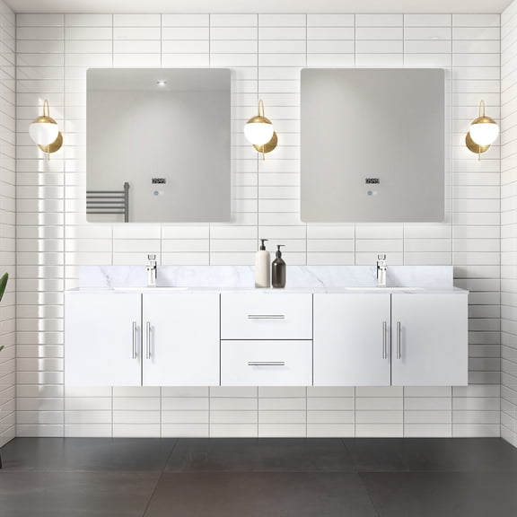 Glossy White Double Bath Vanity 80 in. W x 22 in. D
