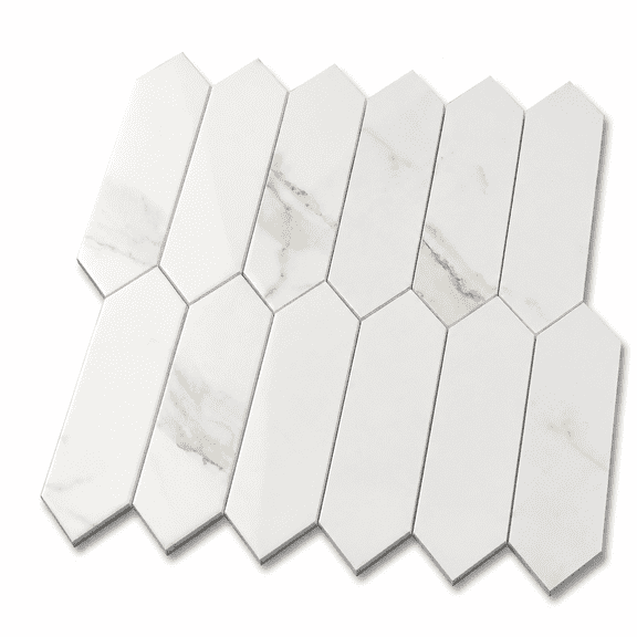 Glossy White Marble 1 Sheet 12.8 x 12.8 Inch Long Hex Peel and Stick PVC Wall Tiles